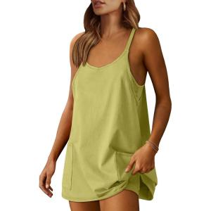 imageANRABESS Women Athletic Dress Summer Tennis Workout Active Sports Mini Romper Dress Built in Shorts Travel Vacation ClothesLight Green