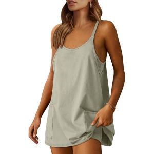 imageANRABESS Women Athletic Dress Summer Tennis Workout Active Sports Mini Romper Dress Built in Shorts Travel Vacation ClothesLight Grey