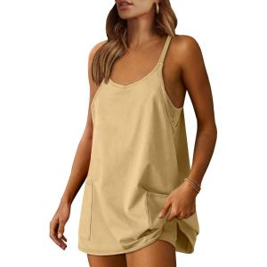 imageANRABESS Women Athletic Dress Summer Tennis Workout Active Sports Mini Romper Dress Built in Shorts Travel Vacation ClothesLight Yellow