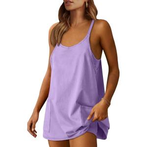 imageANRABESS Women Athletic Dress Summer Tennis Workout Active Sports Mini Romper Dress Built in Shorts Travel Vacation ClothesPurple