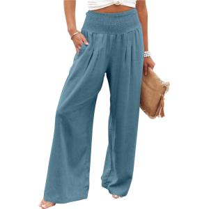 imageANRABESS Women Linen Palazzo Pants Summer Boho Wide Leg High Waist Casual Lounge Pant 2025 Beach Travel Vacation OutfitsLake