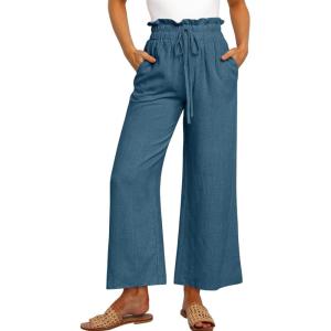 imageANRABESS Women Linen Pants Casual Loose High Waist Boho Wide Leg Cropped Palazzo Beach Pants Summer Outfits 2025 TrendyLake Blue
