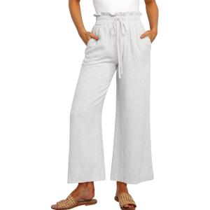 imageANRABESS Women Linen Pants Casual Loose High Waist Boho Wide Leg Cropped Palazzo Beach Pants Summer Outfits 2025 TrendyWhite