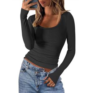 imageANRABESS Women Long Sleeve Crop Tops Scoop Neck Ribbed Knit Tight Slim Fit 2025 Fall Going Out Sexy TShirts Basic Tee ShirtsBlack