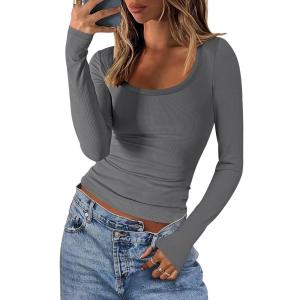 imageANRABESS Women Long Sleeve Crop Tops Scoop Neck Ribbed Knit Tight Slim Fit 2025 Fall Going Out Sexy TShirts Basic Tee ShirtsDeep Grey