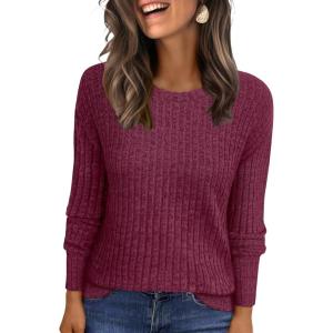 imageANRABESS Women Long Sleeve Shirts Business Casual Tunic Tops Fall Lightweight Sweaters Dressy Blouses 2025 Fashion OutfitsBurgundy