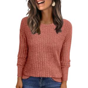 imageANRABESS Women Long Sleeve Shirts Business Casual Tunic Tops Fall Lightweight Sweaters Dressy Blouses 2025 Fashion OutfitsBurnt Orange