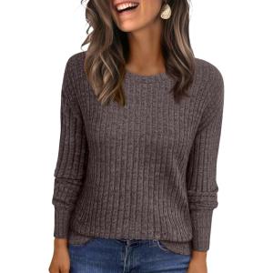 imageANRABESS Women Long Sleeve Shirts Business Casual Tunic Tops Fall Lightweight Sweaters Dressy Blouses 2025 Fashion OutfitsChocolate Brown