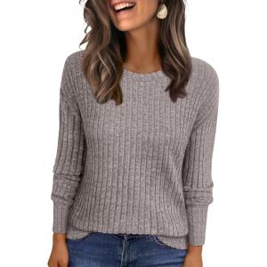 imageANRABESS Women Long Sleeve Shirts Business Casual Tunic Tops Fall Lightweight Sweaters Dressy Blouses 2025 Fashion OutfitsCoffee