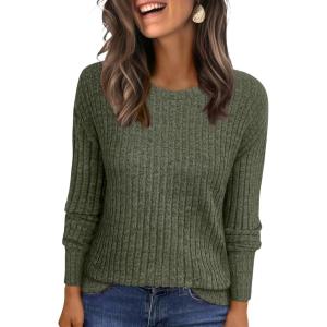 imageANRABESS Women Long Sleeve Shirts Business Casual Tunic Tops Fall Lightweight Sweaters Dressy Blouses 2025 Fashion OutfitsDeep Green