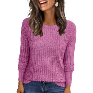 imageANRABESS Women Long Sleeve Shirts Business Casual Tunic Tops Fall Lightweight Sweaters Dressy Blouses 2025 Fashion OutfitsHot Pink