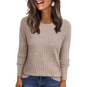 imageANRABESS Women Long Sleeve Shirts Business Casual Tunic Tops Fall Lightweight Sweaters Dressy Blouses 2025 Fashion OutfitsKhaki