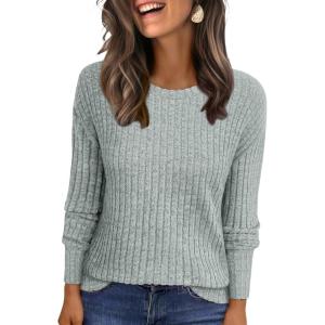 imageANRABESS Women Long Sleeve Shirts Business Casual Tunic Tops Fall Lightweight Sweaters Dressy Blouses 2025 Fashion OutfitsLight Green