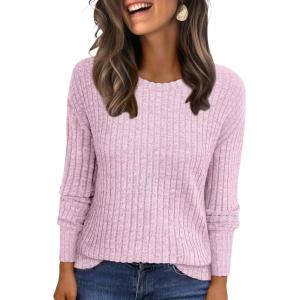 imageANRABESS Women Long Sleeve Shirts Business Casual Tunic Tops Fall Lightweight Sweaters Dressy Blouses 2025 Fashion OutfitsPink