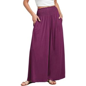 imageANRABESS Women Palazzo Pants Summer Boho Bagyy Wide Leg High Smocked Waist Casual Loose Lounge Pant with PocketDark Purple
