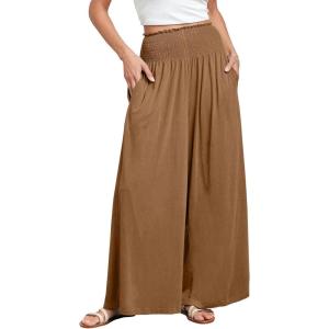 imageANRABESS Women Palazzo Pants Summer Boho Bagyy Wide Leg High Smocked Waist Casual Loose Lounge Pant with PocketKhaki