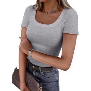 imageANRABESS Women Short Sleeve Tops Scoop Neck Ribbed Knit Slim Fitted Basic Tee Shirts Casual Summer Clothes 2025 Fall OutfitsGrey