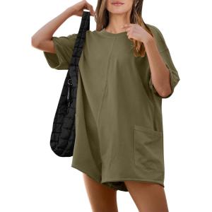 imageANRABESS Women Summer Oversized TShirt Tee Romper Casual Baggy Short Sleeve Overall Athletic Workout Jumpsuit Trendy OutfitsArmy Green