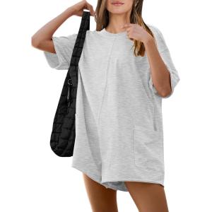 imageANRABESS Women Summer Oversized TShirt Tee Romper Casual Baggy Short Sleeve Overall Athletic Workout Jumpsuit Trendy OutfitsLight Grey