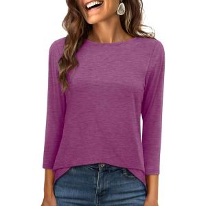 imageANRABESS Womens 34 Length Sleeve Tops 2025 Summer Tee TShirts Boat Neck Tunic Travel Basic Blouses Fall Fashion ClothesFuchsia