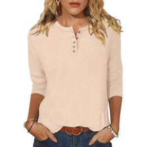 imageANRABESS Womens 34 Sleeve Tops Henley Shirts Casual Trendy Button T Shirts 2025 Summer Basic TunicApricot
