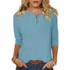 imageANRABESS Womens 34 Sleeve Tops Henley Shirts Casual Trendy Button T Shirts 2025 Summer Basic TunicLake Blue