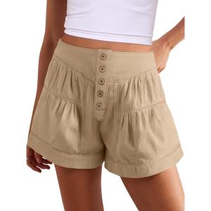 imageANRABESS Womens Denim Shorts Summer Baggy High Waisted Flowy Wide Leg Buttons Pleated Casual Jean Shorts 2025 Fashion SkortsKhaki