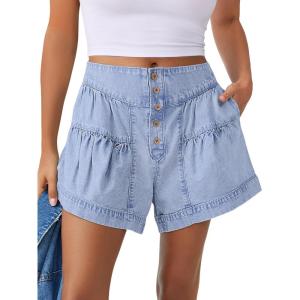 imageANRABESS Womens Denim Shorts Summer Baggy High Waisted Flowy Wide Leg Buttons Pleated Casual Jean Shorts 2025 Fashion SkortsLight Blue