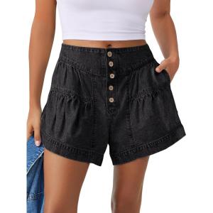 imageANRABESS Womens Denim Shorts Summer Baggy High Waisted Flowy Wide Leg Buttons Pleated Casual Jean Shorts 2025 Fashion SkortsWashed Black