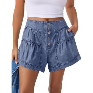 imageANRABESS Womens Denim Shorts Summer Baggy High Waisted Flowy Wide Leg Buttons Pleated Casual Jean Shorts 2025 Fashion SkortsWashed Blue