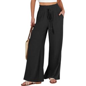imageANRABESS Womens Linen Pants Summer Casual Palazzo Beach Pant Drawstring High Waist Wide Leg Trousers Vacation OutfitsBlack