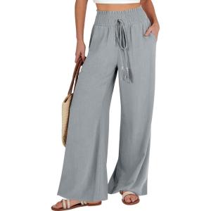 imageANRABESS Womens Linen Pants Summer Casual Palazzo Beach Pant Drawstring High Waist Wide Leg Trousers Vacation OutfitsGray