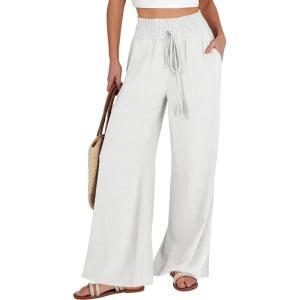 imageANRABESS Womens Linen Pants Summer Casual Palazzo Beach Pant Drawstring High Waist Wide Leg Trousers Vacation OutfitsWhite