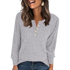 imageANRABESS Womens Long Sleeve Henley Shirts Button Down Tunic Tops Fall Lightweight Sweaters Business Casual Blouses 2025Grey