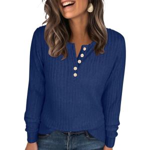 imageANRABESS Womens Long Sleeve Henley Shirts Button Down Tunic Tops Fall Lightweight Sweaters Business Casual Blouses 2025Navy Blue