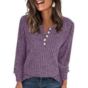 imageANRABESS Womens Long Sleeve Henley Shirts Button Down Tunic Tops Fall Lightweight Sweaters Business Casual Blouses 2025Purple