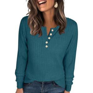 imageANRABESS Womens Long Sleeve Henley Shirts Button Down Tunic Tops Fall Lightweight Sweaters Business Casual Blouses 2025Teal