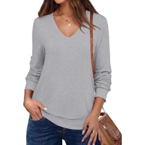 imageANRABESS Womens Long Sleeve Shirts Casual Loose V Neck Basic Tees Tops 2025 Fall TShirt OutfitsLight Grey