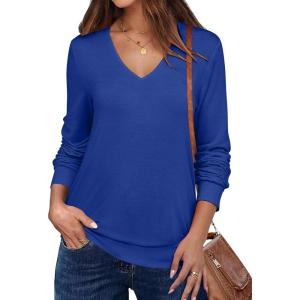 imageANRABESS Womens Long Sleeve Shirts Casual Loose V Neck Basic Tees Tops 2025 Fall TShirt OutfitsRoyal Blue