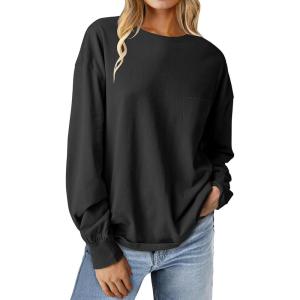 imageANRABESS Womens Long Sleeve Shirts Crewneck Oversized Tops Casual 2025 Fall Trendy TShirts Tee Blouse with Pockets ClothesBlack