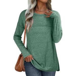 imageANRABESS Womens Long Sleeve T Shirts Split Side Tunic Tops 2025 Fall OutfitsGreen
