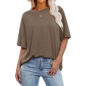 imageANRABESS Womens Oversized T Shirts Short Sleeve Crewneck Tops Casual Loose Basic Tee Shirts 2025 Summer Trendy OutfitsLight Brown