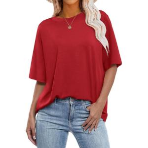 imageANRABESS Womens Oversized T Shirts Short Sleeve Crewneck Tops Casual Loose Basic Tee Shirts 2025 Summer Trendy OutfitsRed