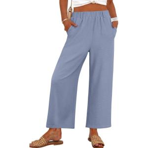 imageANRABESS Womens Pants Wide Leg Elastic Waist Casual Cropped Palazzo Pants 2025 Beach Vacation Summer Trousers with PocketGrey Blue
