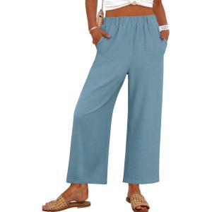 imageANRABESS Womens Pants Wide Leg Elastic Waist Casual Cropped Palazzo Pants 2025 Beach Vacation Summer Trousers with PocketLake