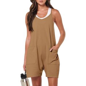 imageANRABESS Womens Rompers Summer Casual Loose Sleeveless Overalls Spaghetti Strap Shorts Jumpsuit 2025 Beach Vacation OutfitsBrown