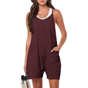 imageANRABESS Womens Rompers Summer Casual Loose Sleeveless Overalls Spaghetti Strap Shorts Jumpsuit 2025 Beach Vacation OutfitsBurgundy