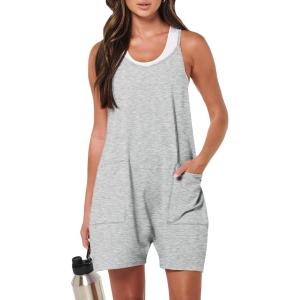 imageANRABESS Womens Rompers Summer Casual Loose Sleeveless Overalls Spaghetti Strap Shorts Jumpsuit 2025 Beach Vacation OutfitsLight Grey
