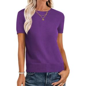 imageANRABESS Womens Short Sleeve Sweaters Wool Blend Crew Neck Sweater Shirts Business Casual Work Tops 2025 Summer OutfitsDeep Purple