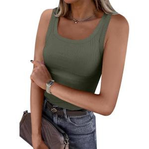 imageANRABESS Womens Sleeveless Scoop Neck Tank Top Ribbed Fitted Summer Basic Slim Cute Tops 2025Army Green